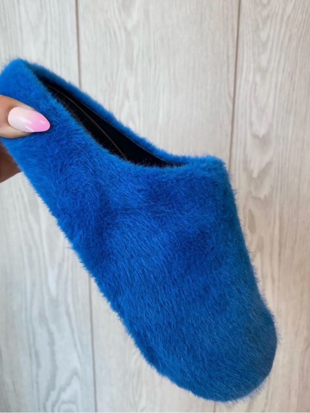 Faux Fur Blue Slip-On Women’s Mule